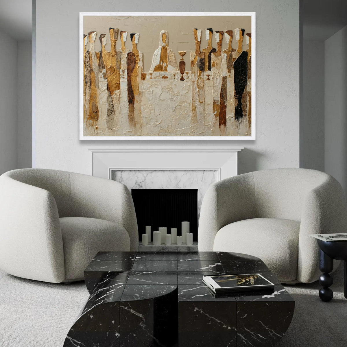 Abstract Last Supper Canvas Wall Art, Religious Painting, Christian Home Decor, Spiritual Table Scene, Modern Ready To Hang Decoration
