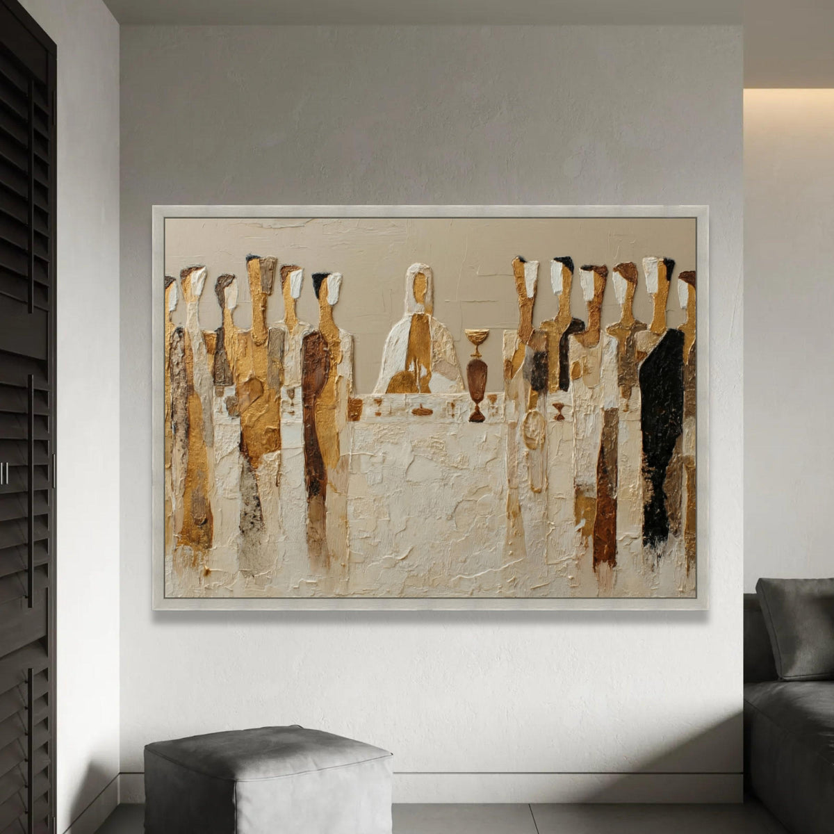 Abstract Last Supper Canvas Wall Art, Religious Painting, Christian Home Decor, Spiritual Table Scene, Modern Ready To Hang Decoration