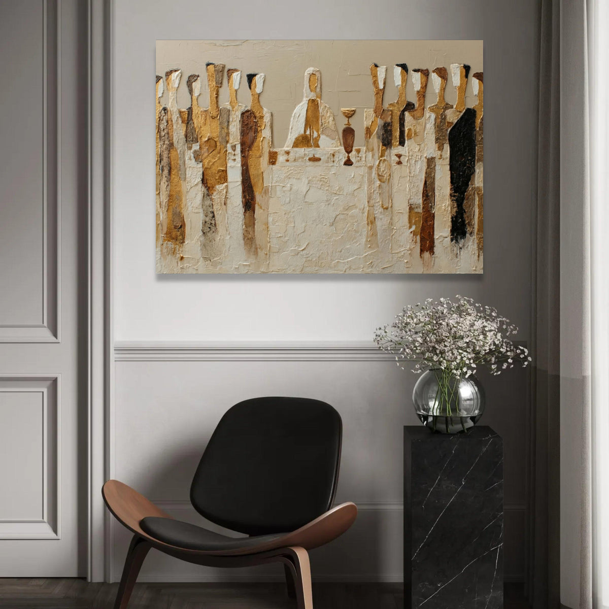 Abstract Last Supper Canvas Wall Art, Religious Painting, Christian Home Decor, Spiritual Table Scene, Modern Ready To Hang Decoration