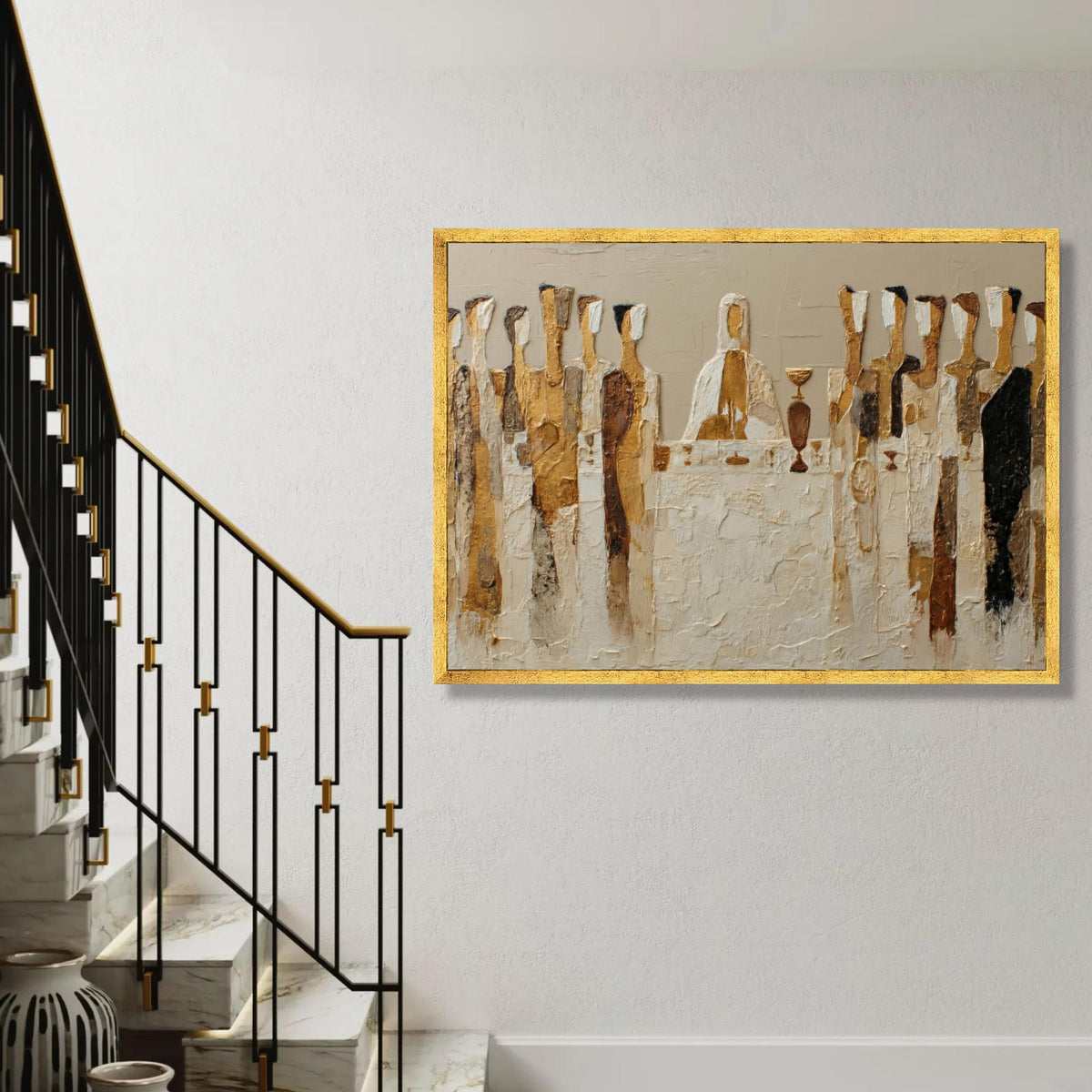 Abstract Last Supper Canvas Wall Art, Religious Painting, Christian Home Decor, Spiritual Table Scene, Modern Ready To Hang Decoration