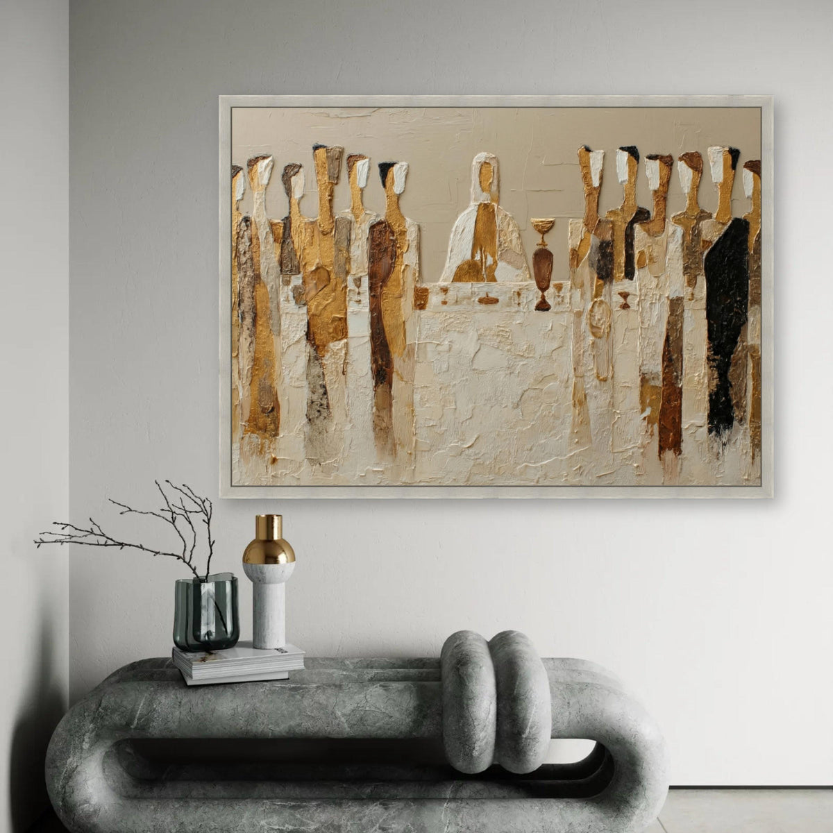 Abstract Last Supper Canvas Wall Art, Religious Painting, Christian Home Decor, Spiritual Table Scene, Modern Ready To Hang Decoration