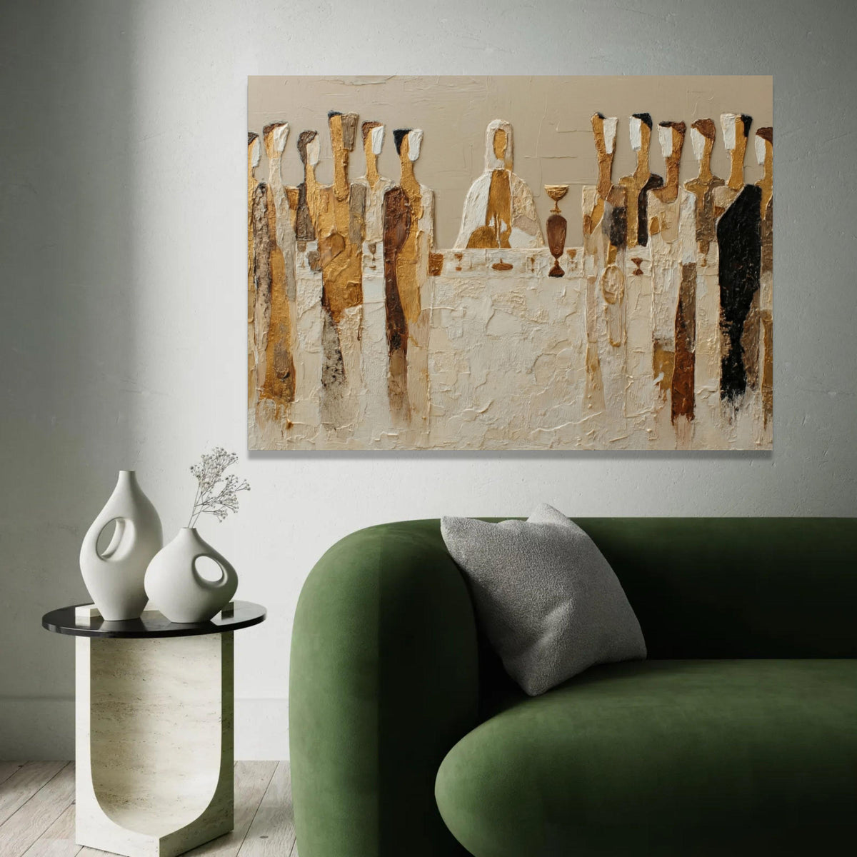 Abstract Last Supper Canvas Wall Art, Religious Painting, Christian Home Decor, Spiritual Table Scene, Modern Ready To Hang Decoration