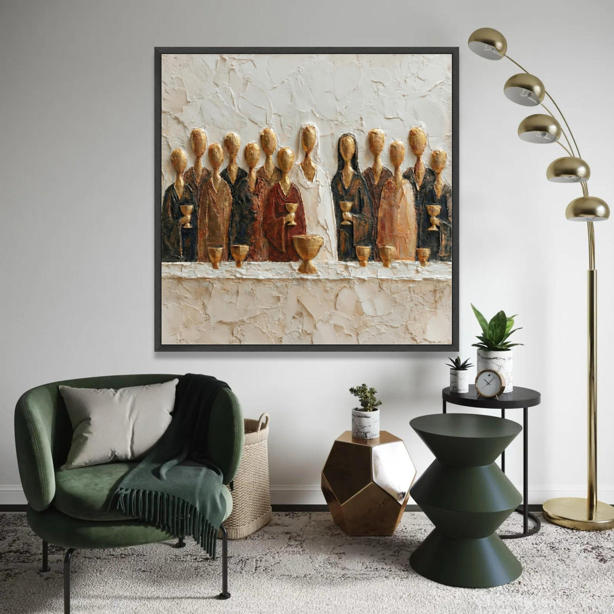 Abstract Last Supper Canvas, Religious Wall Art, Group Painting, Spiritual Home Decor, Canvas Print Ready To Hang Decoration