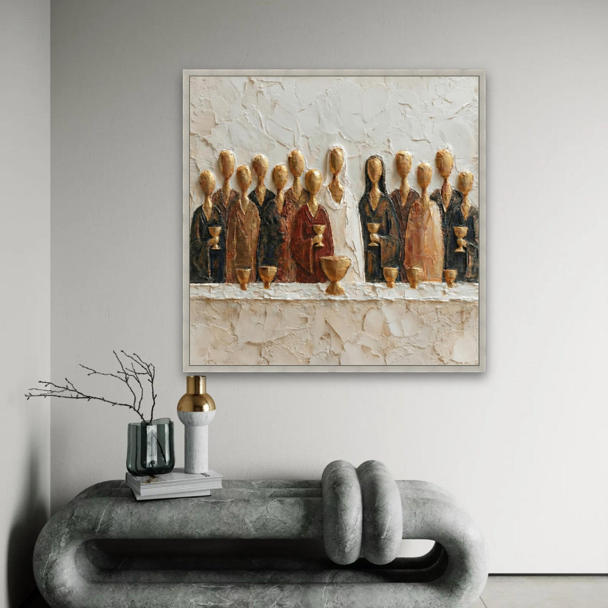Abstract Last Supper Canvas, Religious Wall Art, Group Painting, Spiritual Home Decor, Canvas Print Ready To Hang Decoration