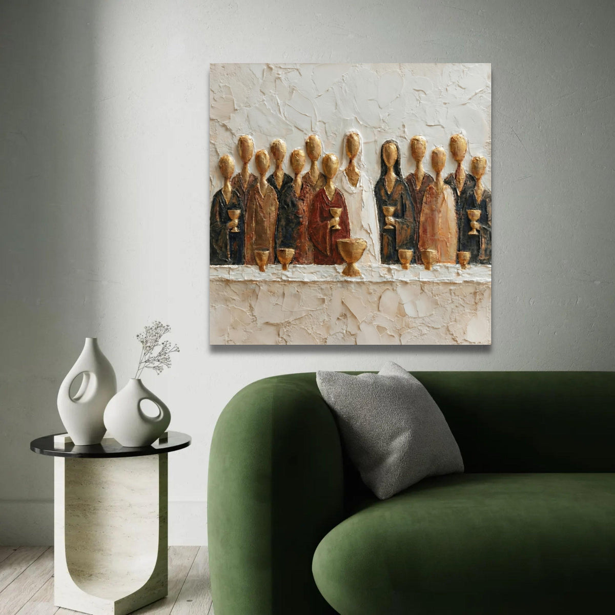 Abstract Last Supper Canvas, Religious Wall Art, Group Painting, Spiritual Home Decor, Canvas Print Ready To Hang Decoration