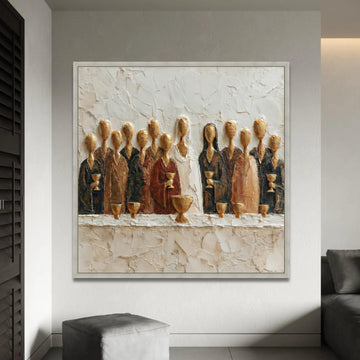 Abstract Last Supper Canvas, Religious Wall Art, Group Painting, Spiritual Home Decor, Canvas Print Ready To Hang Decoration