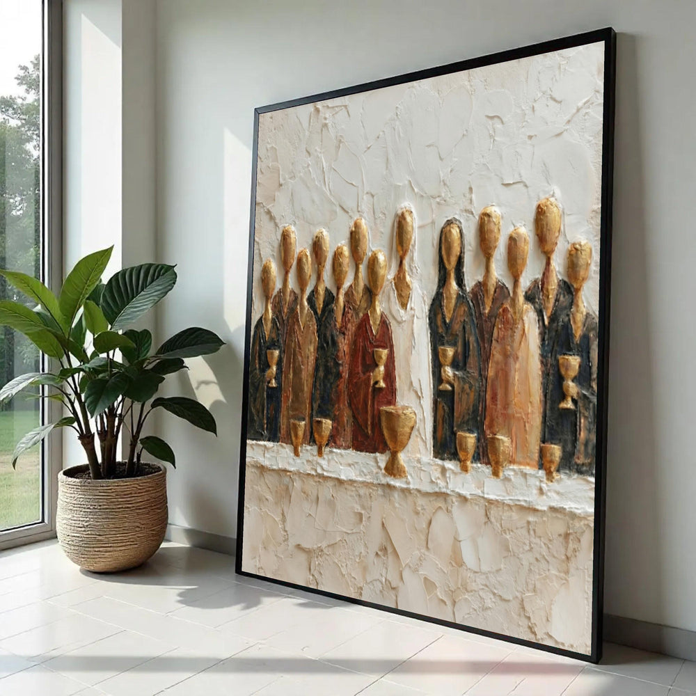Abstract Last Supper Canvas, Religious Wall Art, Group Painting, Spiritual Home Decor, Canvas Print Ready To Hang Decoration