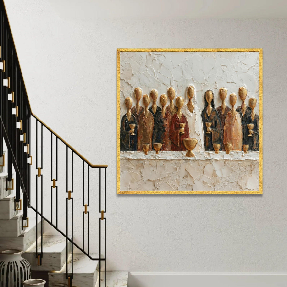 Abstract Last Supper Canvas, Religious Wall Art, Group Painting, Spiritual Home Decor, Canvas Print Ready To Hang Decoration