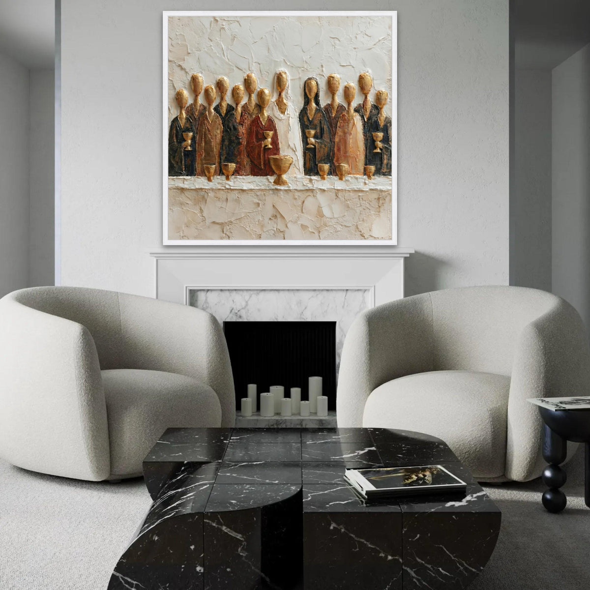 Abstract Last Supper Canvas, Religious Wall Art, Group Painting, Spiritual Home Decor, Canvas Print Ready To Hang Decoration