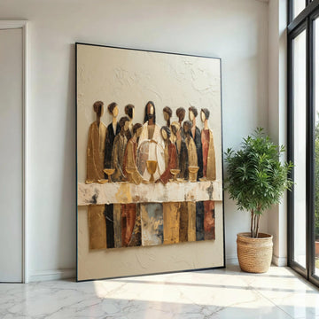 The Last Supper Canvas Wall Art, Religious Christian Decor, Jesus and Disciples Painting, Abstract Biblical Ready To Hang Decoration