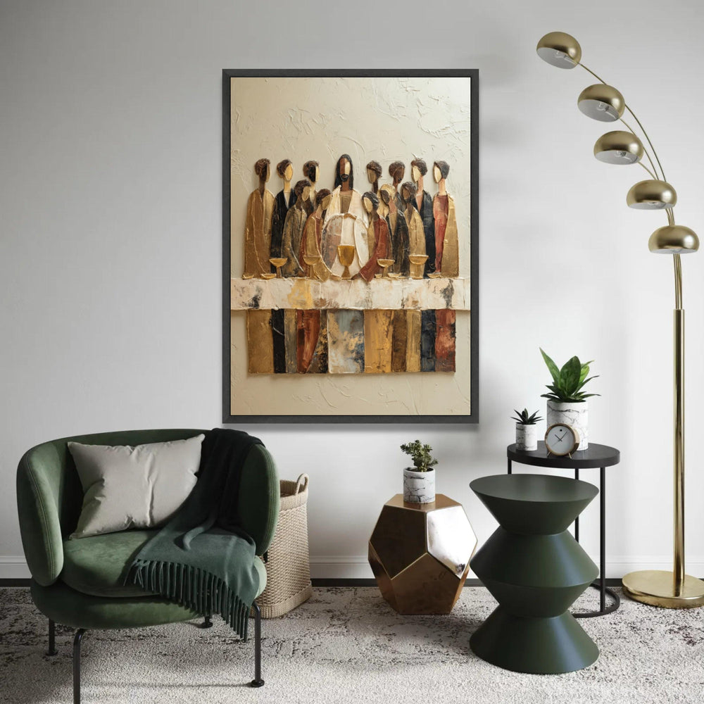 The Last Supper Canvas Wall Art, Religious Christian Decor, Jesus and Disciples Painting, Abstract Biblical Ready To Hang Decoration