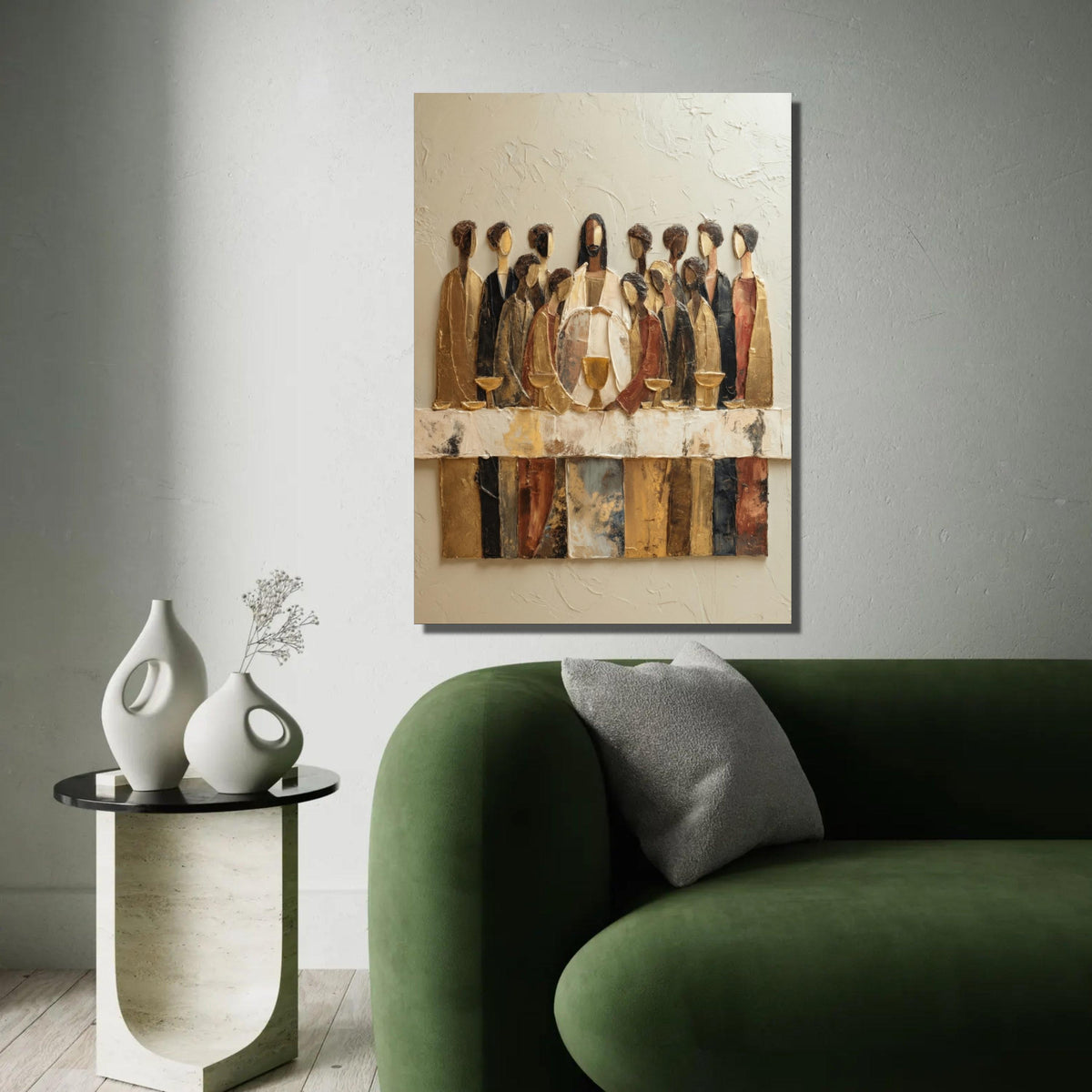 The Last Supper Canvas Wall Art, Religious Christian Decor, Jesus and Disciples Painting, Abstract Biblical Ready To Hang Decoration