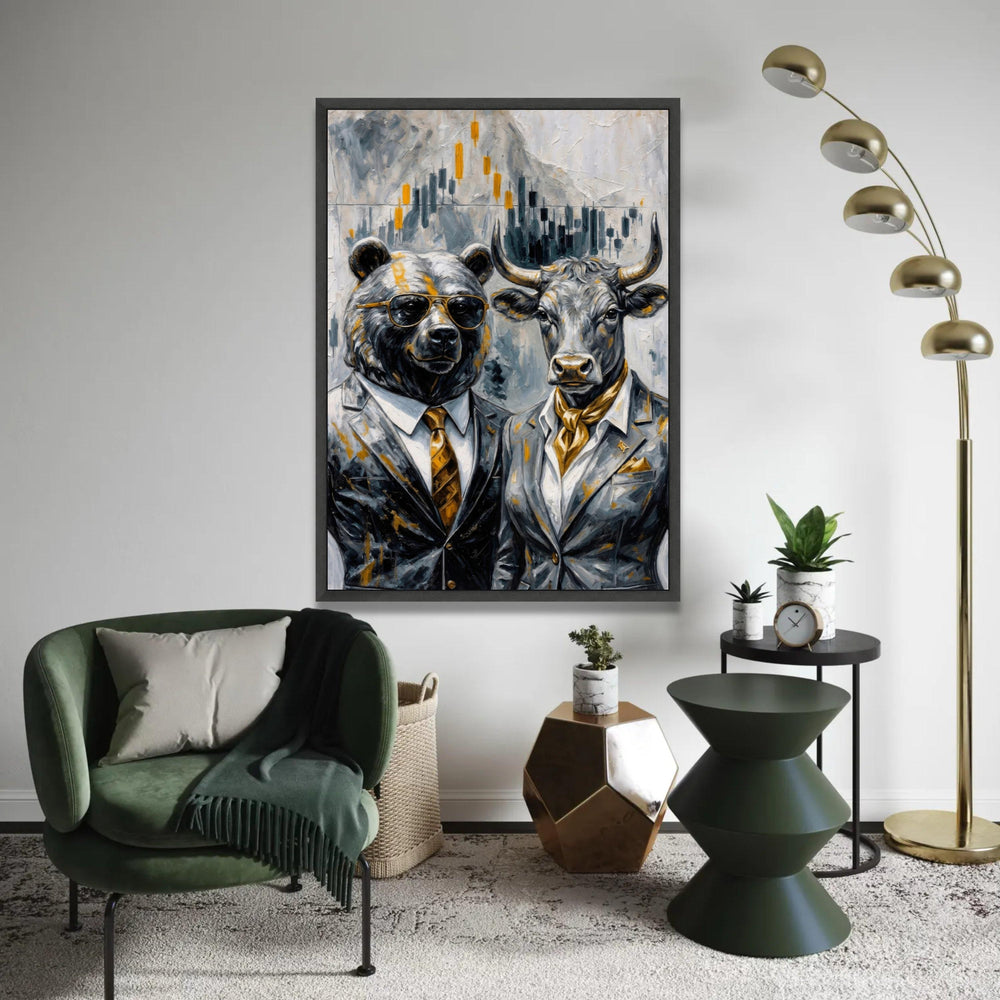 Bull and Bear Financial Market Canvas, Animal Business Art, Stock Market Wall Decor, Modern Investment Canvas Ready To Hang Decoration