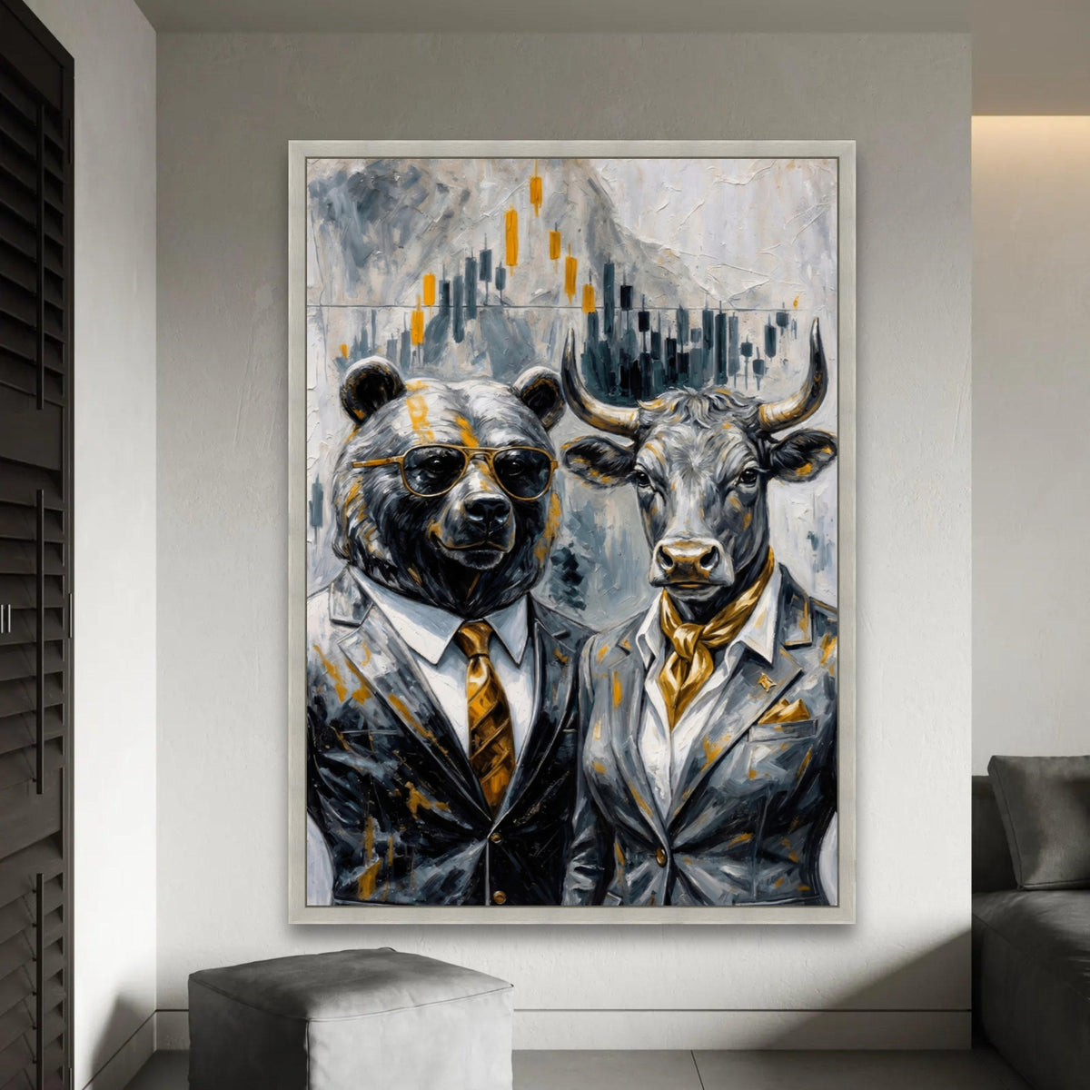 Bull and Bear Financial Market Canvas, Animal Business Art, Stock Market Wall Decor, Modern Investment Canvas Ready To Hang Decoration