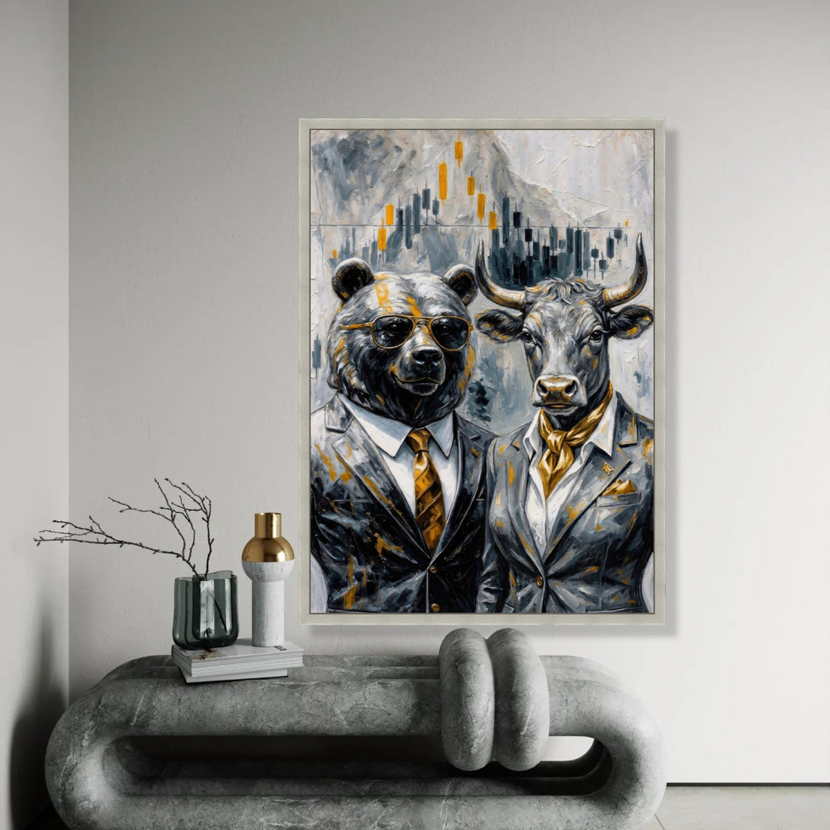 Bull and Bear Financial Market Canvas, Animal Business Art, Stock Market Wall Decor, Modern Investment Canvas Ready To Hang Decoration