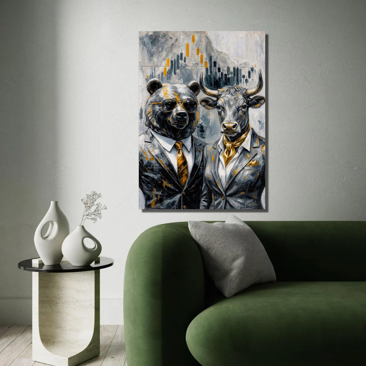 Bull and Bear Financial Market Canvas, Animal Business Art, Stock Market Wall Decor, Modern Investment Canvas Ready To Hang Decoration