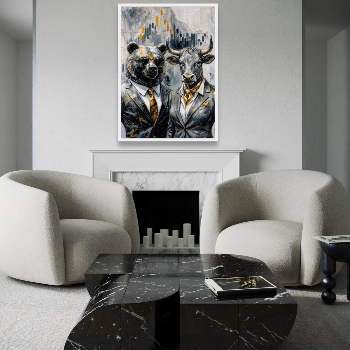 Bull and Bear Financial Market Canvas, Animal Business Art, Stock Market Wall Decor, Modern Investment Canvas Ready To Hang Decoration