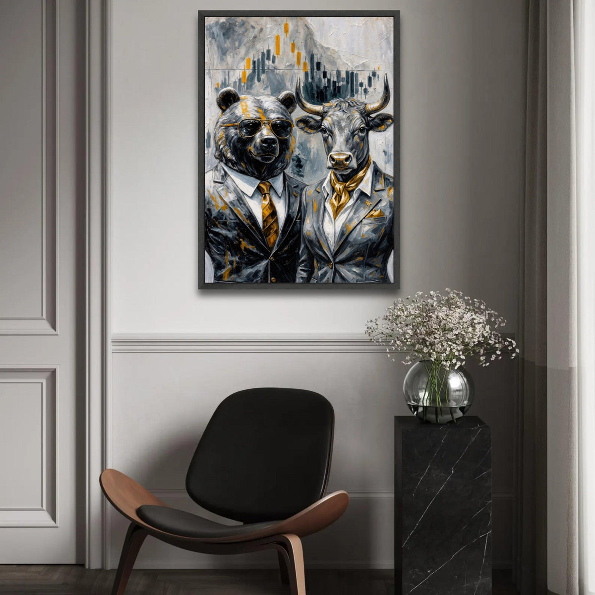 Bull and Bear Financial Market Canvas, Animal Business Art, Stock Market Wall Decor, Modern Investment Canvas Ready To Hang Decoration