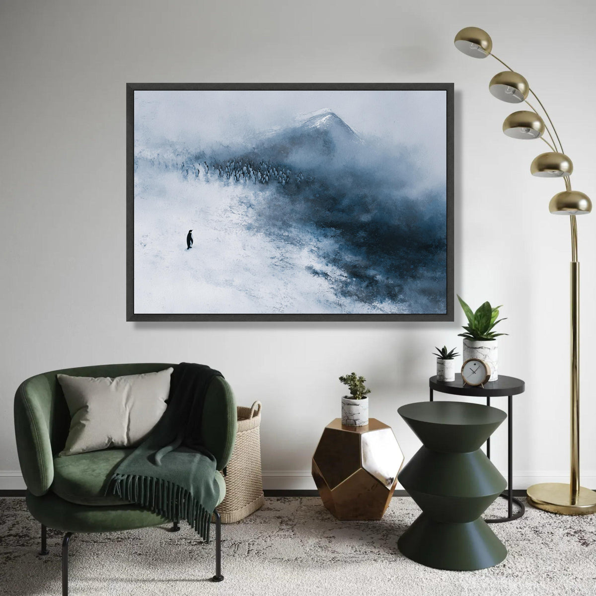 Solitary Penguin in Snow, Antarctic Wildlife Canvas, Minimalist Winter Landscape, Arctic Animal Art, Cold Climate Ready To Hang Decoration