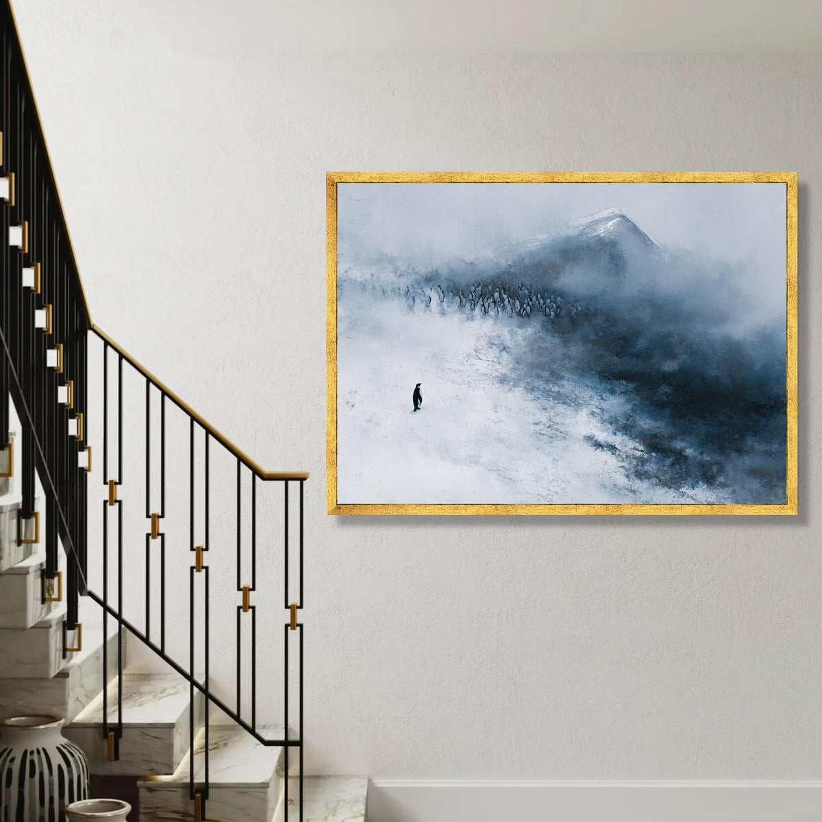 Solitary Penguin in Snow, Antarctic Wildlife Canvas, Minimalist Winter Landscape, Arctic Animal Art, Cold Climate Ready To Hang Decoration
