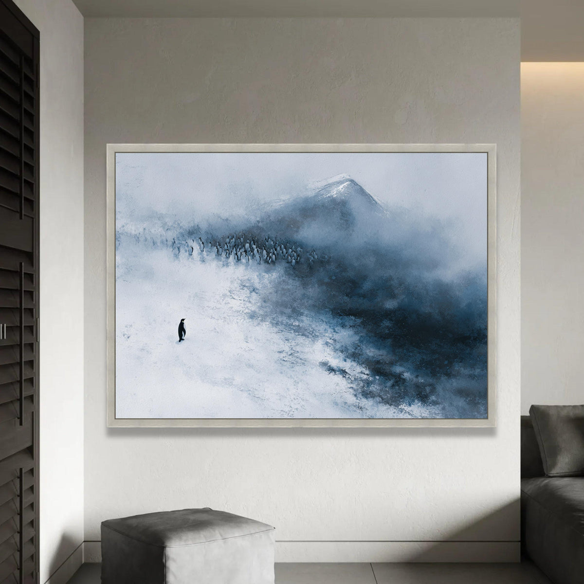 Solitary Penguin in Snow, Antarctic Wildlife Canvas, Minimalist Winter Landscape, Arctic Animal Art, Cold Climate Ready To Hang Decoration