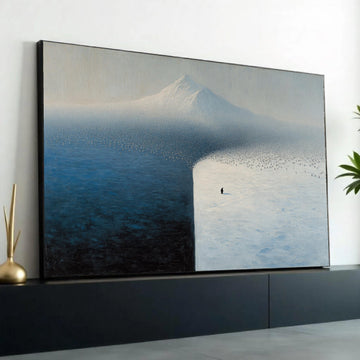 Solitary Penguin on Ice Field, Minimalist Antarctic Canvas, Snow and Ocean Landscape Wall Art, Modern Nature Canvas Ready To Hang Decoration