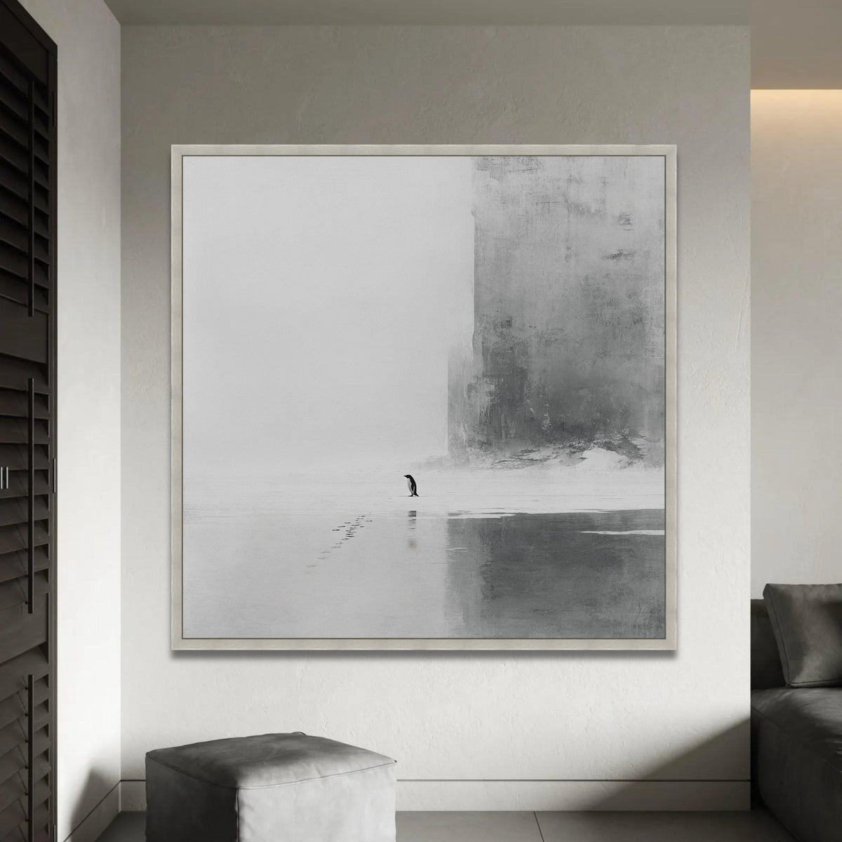 Minimalist Penguin Canvas Wall Art, Black and White Arctic Scene, Modern Animal Decor, Nature Photography Canvas, Ready To Hang Decoration