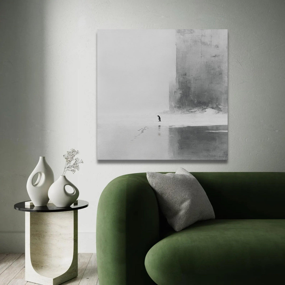 Minimalist Penguin Canvas Wall Art, Black and White Arctic Scene, Modern Animal Decor, Nature Photography Canvas, Ready To Hang Decoration