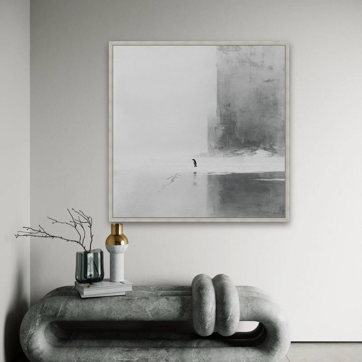 Minimalist Penguin Canvas Wall Art, Black and White Arctic Scene, Modern Animal Decor, Nature Photography Canvas, Ready To Hang Decoration