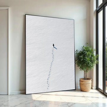 Minimalist Penguin Walk Canvas, Snow Footprints Wall Art, Arctic Animal Print, Modern Nature Canvas, Scandinavian Ready To Hang Decoration