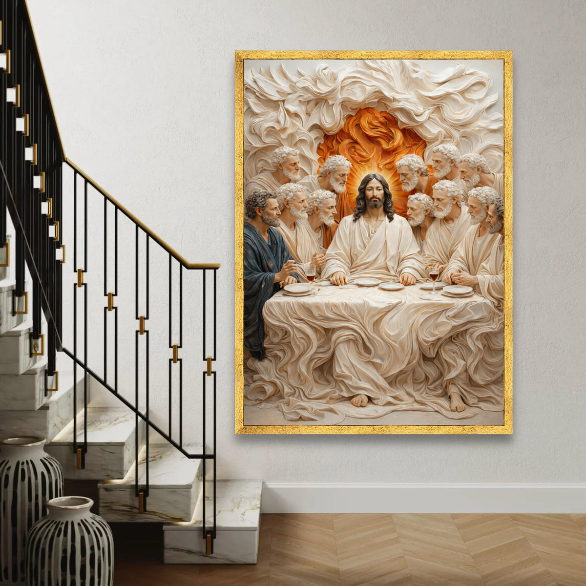 The Last Supper Canvas Wall Art, Jesus and Disciples Religious Canvas, Christian Spiritual Painting, Biblical Scene Ready To Hang Decoration
