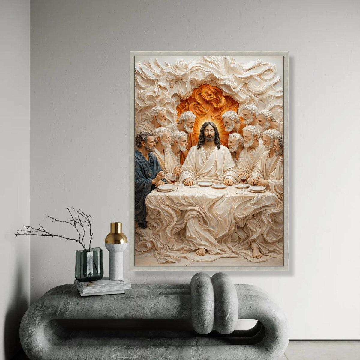 The Last Supper Canvas Wall Art, Jesus and Disciples Religious Canvas, Christian Spiritual Painting, Biblical Scene Ready To Hang Decoration