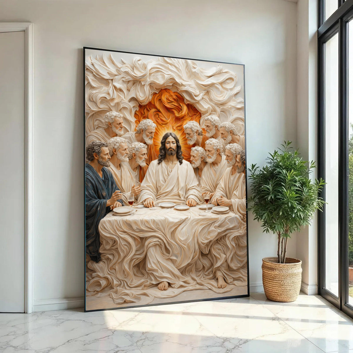 The Last Supper Canvas Wall Art, Jesus and Disciples Religious Canvas, Christian Spiritual Painting, Biblical Scene Ready To Hang Decoration
