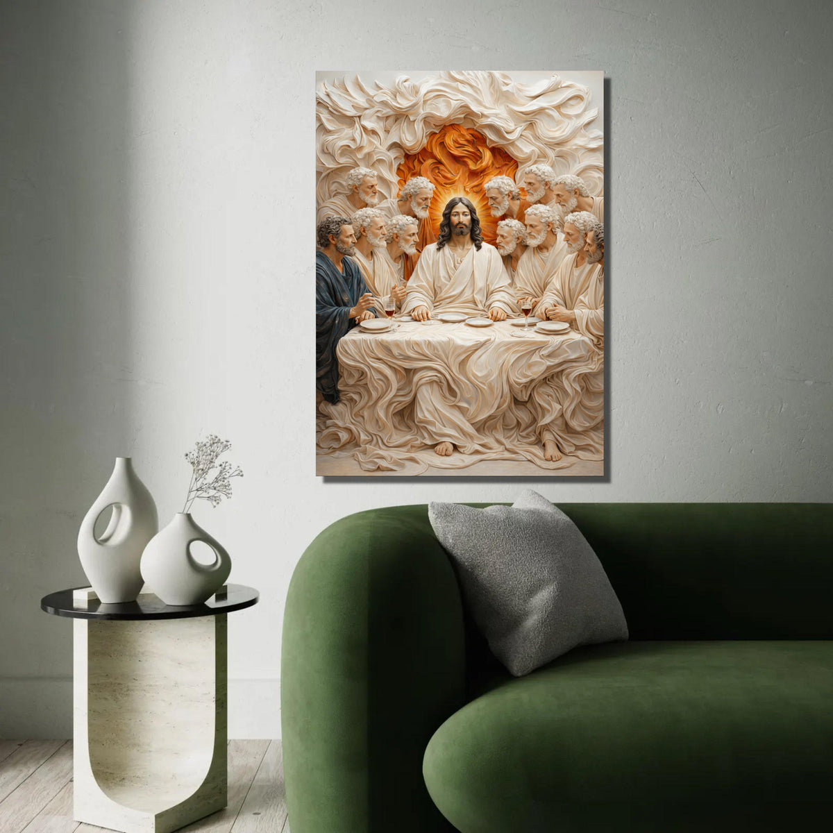 The Last Supper Canvas Wall Art, Jesus and Disciples Religious Canvas, Christian Spiritual Painting, Biblical Scene Ready To Hang Decoration