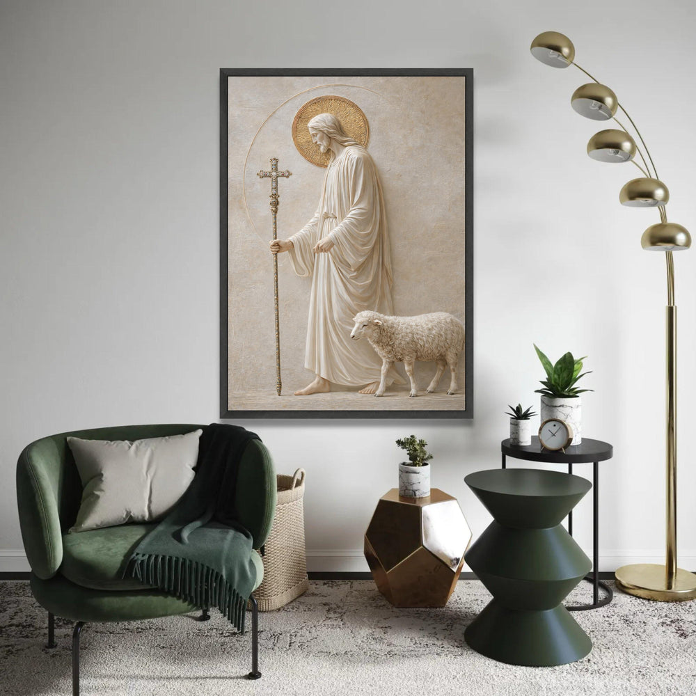 Jesus with Lamb Canvas Wall Art, Religious Christian Decor, Spiritual Shepherd Painting, Faith Home Decoration, Ready To Hang Decoration
