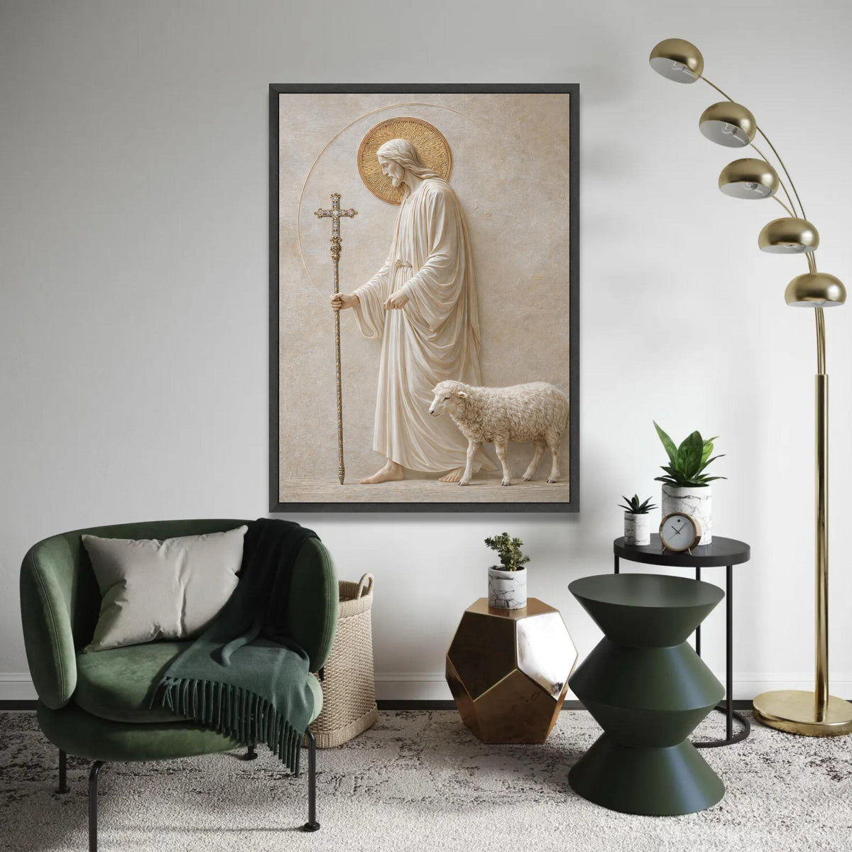 Jesus with Lamb Canvas Wall Art, Religious Christian Decor, Spiritual Shepherd Painting, Faith Home Decoration, Ready To Hang Decoration