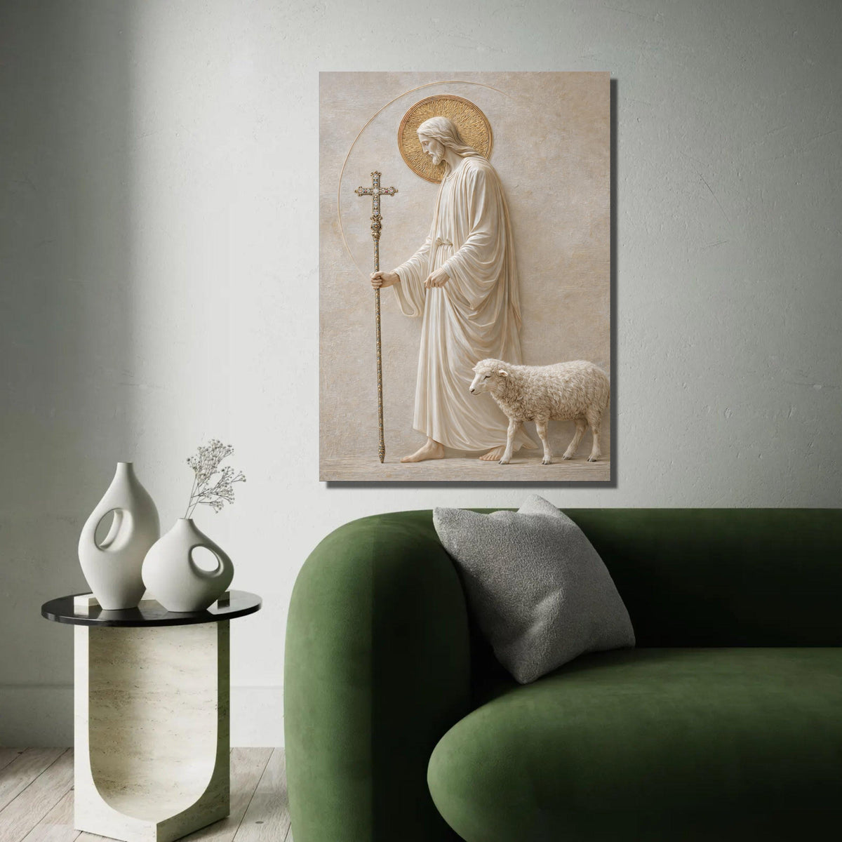 Jesus with Lamb Canvas Wall Art, Religious Christian Decor, Spiritual Shepherd Painting, Faith Home Decoration, Ready To Hang Decoration