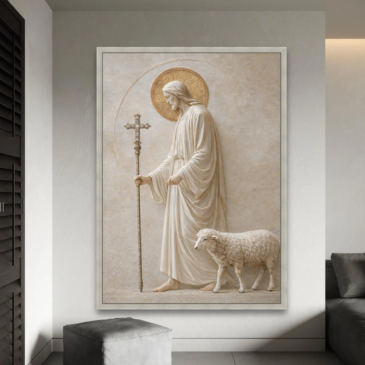 Jesus with Lamb Canvas Wall Art, Religious Christian Decor, Spiritual Shepherd Painting, Faith Home Decoration, Ready To Hang Decoration