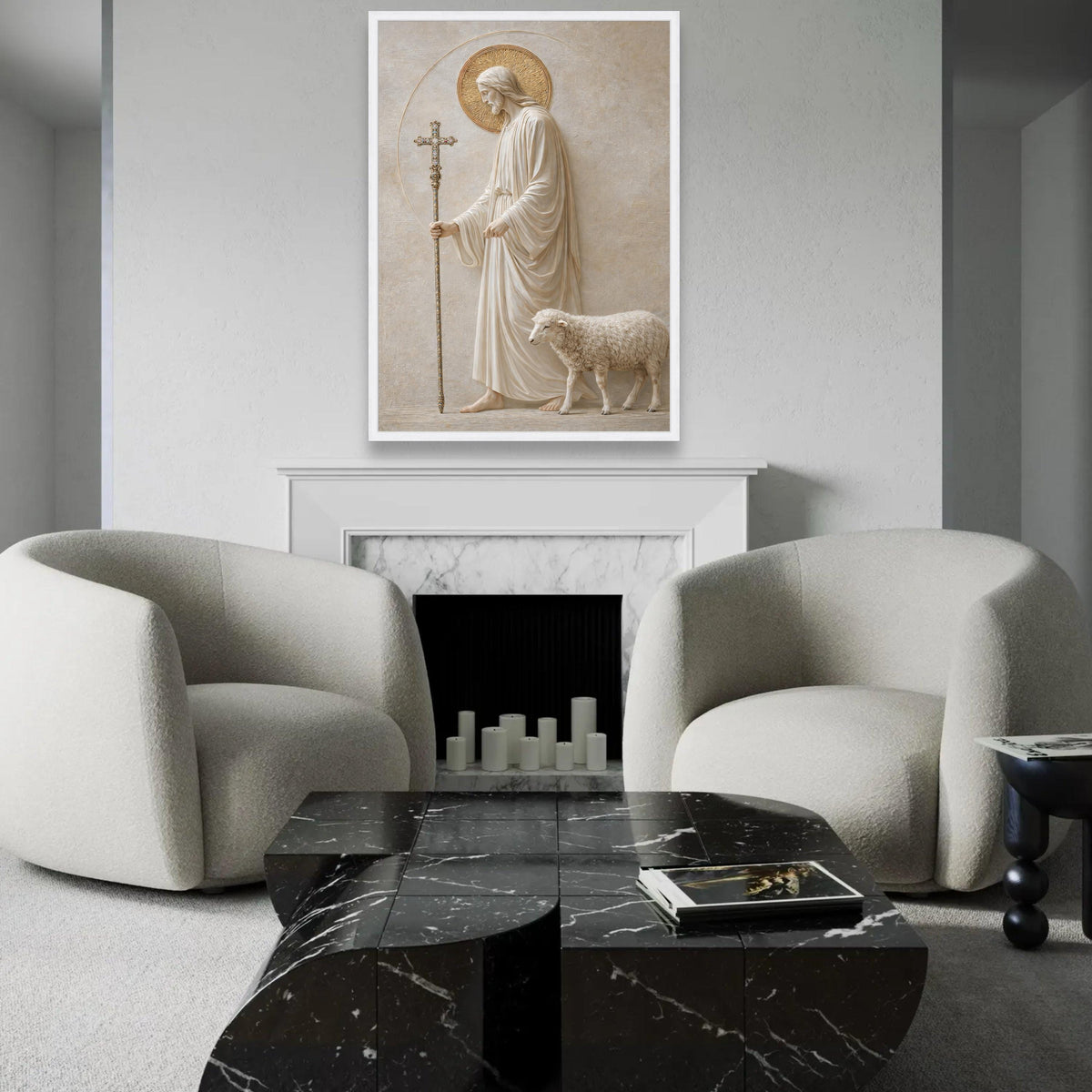 Jesus with Lamb Canvas Wall Art, Religious Christian Decor, Spiritual Shepherd Painting, Faith Home Decoration, Ready To Hang Decoration