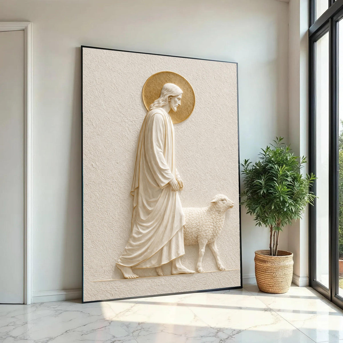 Jesus with Lamb Canvas Wall Art, Religious Christian Decor, Spiritual Home Decoration, Sacred Scripture Artwork, Ready To Hang Decoration
