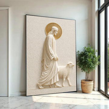 Jesus with Lamb Canvas Wall Art, Religious Christian Decor, Spiritual Home Decoration, Sacred Scripture Artwork, Ready To Hang Decoration