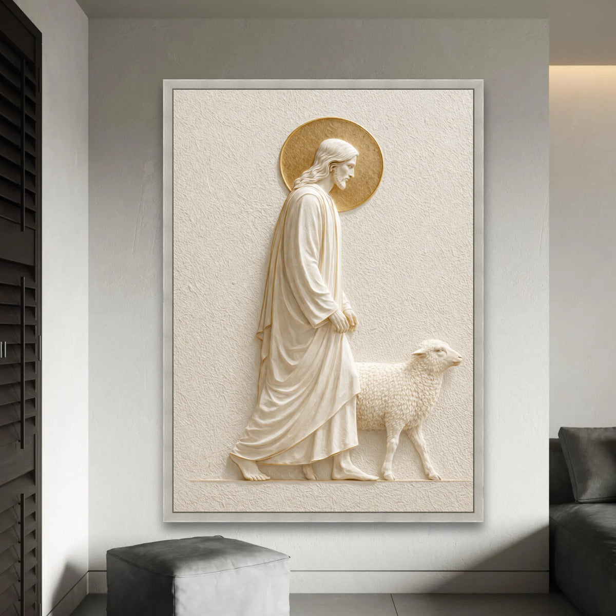 Jesus with Lamb Canvas Wall Art, Religious Christian Decor, Spiritual Home Decoration, Sacred Scripture Artwork, Ready To Hang Decoration