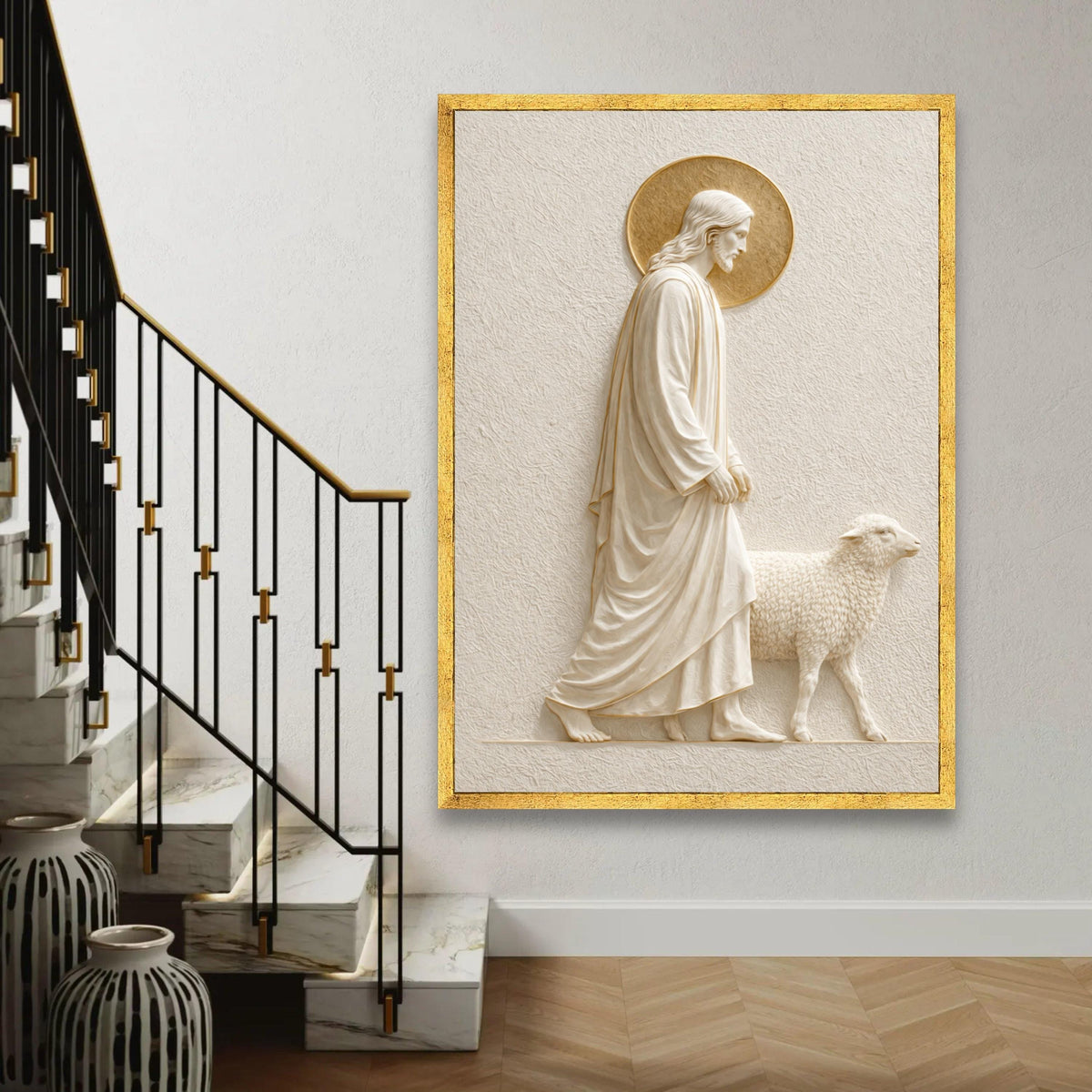 Jesus with Lamb Canvas Wall Art, Religious Christian Decor, Spiritual Home Decoration, Sacred Scripture Artwork, Ready To Hang Decoration
