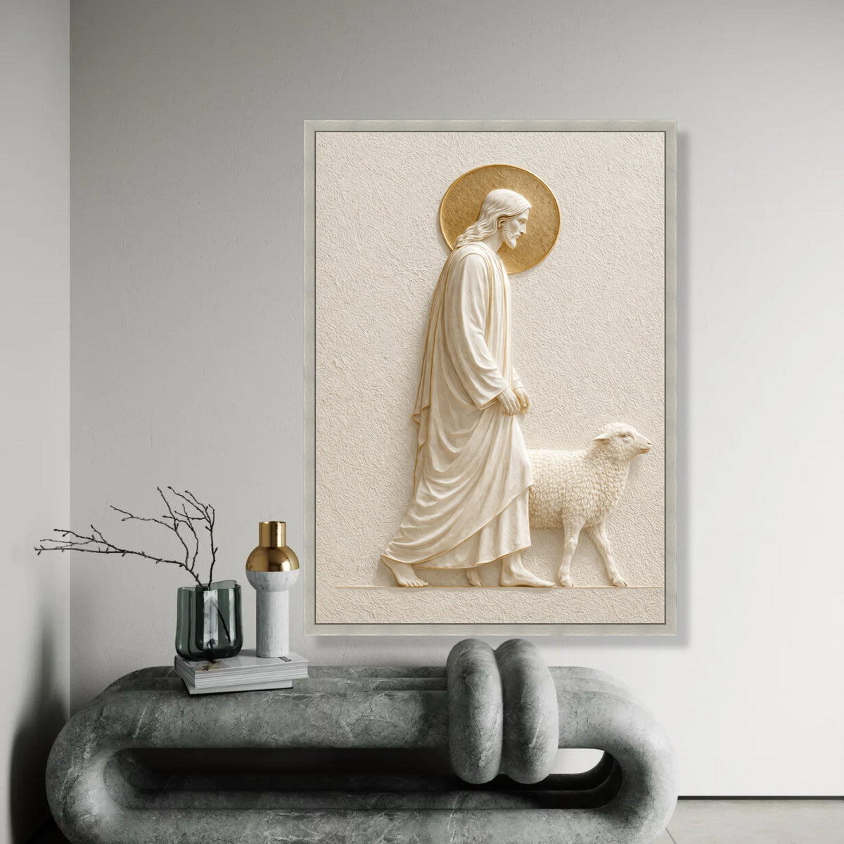 Jesus with Lamb Canvas Wall Art, Religious Christian Decor, Spiritual Home Decoration, Sacred Scripture Artwork, Ready To Hang Decoration