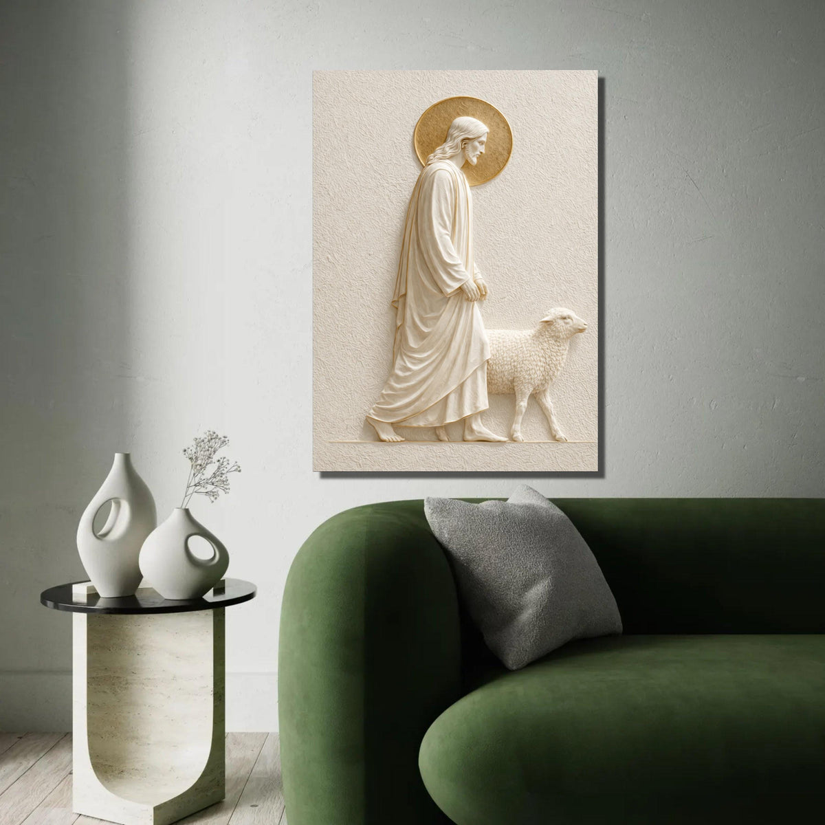Jesus with Lamb Canvas Wall Art, Religious Christian Decor, Spiritual Home Decoration, Sacred Scripture Artwork, Ready To Hang Decoration