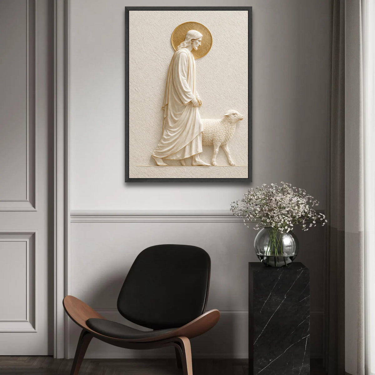 Jesus with Lamb Canvas Wall Art, Religious Christian Decor, Spiritual Home Decoration, Sacred Scripture Artwork, Ready To Hang Decoration