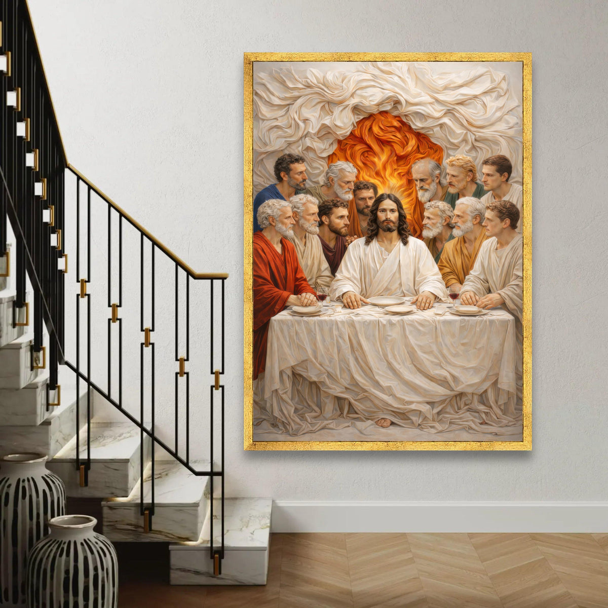 The Last Supper Canvas Wall Art, Religious Jesus and Disciples, Christian Spirituality Painting, Biblical Home Ready To Hang Decoration