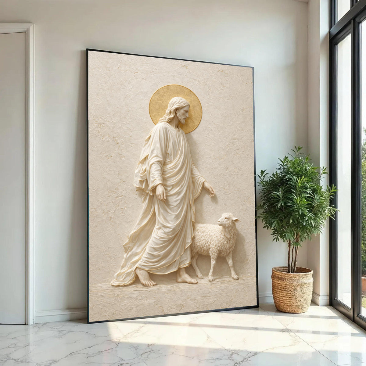 Jesus with Lamb Canvas Wall Art, Christian Religious Decor, Spiritual Wall Hanging, Faith Canvas, Shepherd and Ready To Hang Decoration