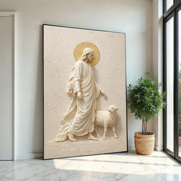 Jesus with Lamb Canvas Wall Art, Christian Religious Decor, Spiritual Wall Hanging, Faith Canvas, Shepherd and Ready To Hang Decoration