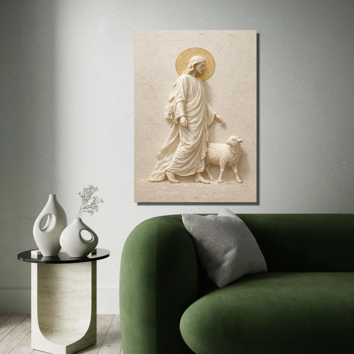Jesus with Lamb Canvas Wall Art, Christian Religious Decor, Spiritual Wall Hanging, Faith Canvas, Shepherd and Ready To Hang Decoration